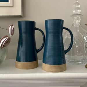 Crate&Barrel Blue and Tan Ceramic Pitchers